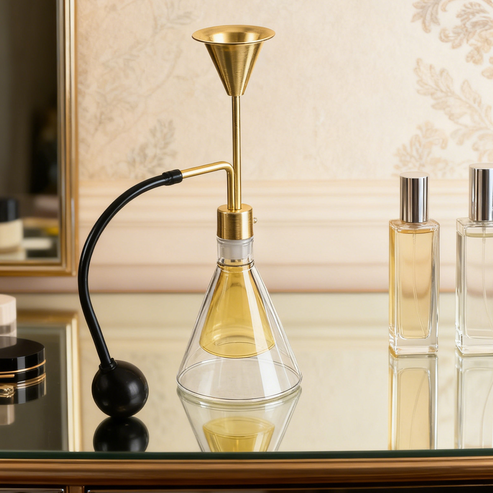Perfume Fragrance Tester - ขวดแก้วสองชั้นสำหรับน้ำมันหอมระเหย ขวดตัวอย่างน้ำหอมอโรมาเธอราพี พร้อมหัวปั๊มจ่าย สำหรับใช้ในบ้าน สำนักงาน สปา